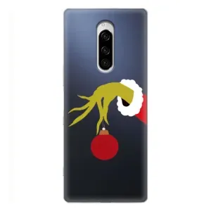Зимні Чохли для Sony Xperia 1 - прозорий фон (Грінч з іграшкою)