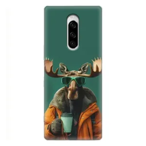 Чохол з принтом стильні тварини для Sony Xperia 1 (Лось з кавою)