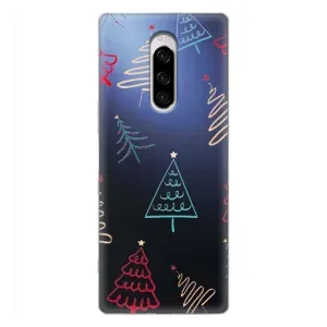 Зимні Чохли для Sony Xperia 1 - прозорий фон (Різдвяні ялинки)