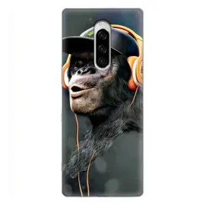 Чехол с Обезьянами Sony Xperia 1 - (AlphaPrint) (В наушниках)