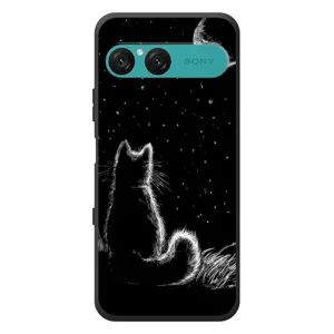 Чехол с принтом для Sony Xperia 10 VII (AlphaPrint) Модные коты (Котик и луна)