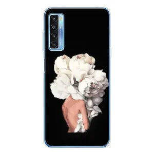 Чехлы (ART) Цветы на TCL 20L Plus (VPrint) (Белые цветы)