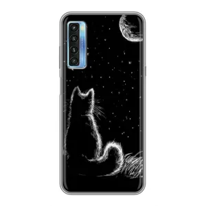 Чохол з принтом для TCL 20L (AlphaPrint) Модні коти (Котик і місяць)