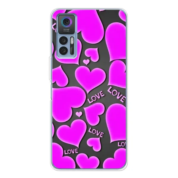 Чехол с принтом «Pink hearts» для TCL 30 Plus