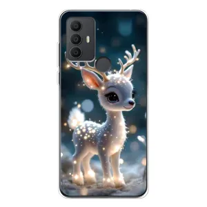Яркий чехол для TCL 30 SE с Зимними Оленятами (Блестящий олененок)