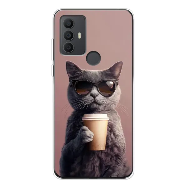 Чехол с принтом «Кот с кофе» для TCL 30 SE