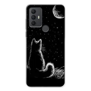 Чехол с принтом для TCL 30 SE (AlphaPrint) Модные коты (Котик и луна)