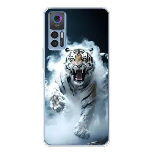 Чехол с картинкой «Хищники» для TCL 30 (Белый тигр в дыму)