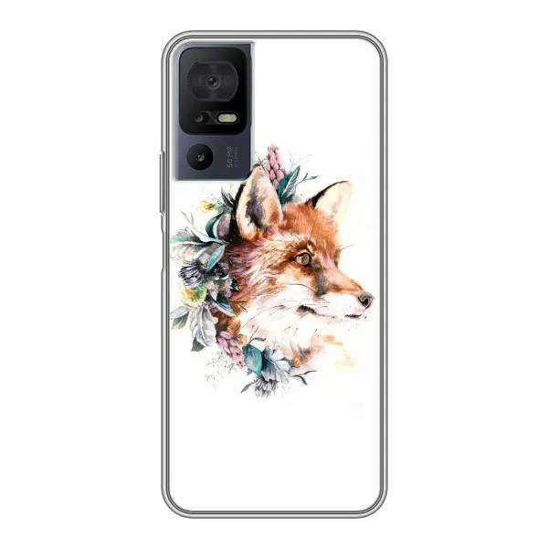 Чехол с принтом «Лисичка в цветочках» для TCL 40 SE
