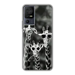 Силіконовий чохол з КАРТИНКАМИ літо для TCL 40 SE (AlphaPrint) (Жирафи в окулярах)