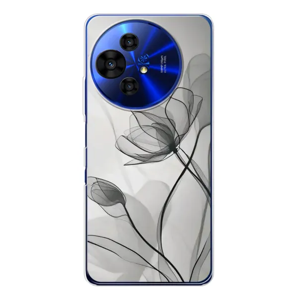 Чехол с принтом «Черные цветы» для TCL 50 Pro NxtPaper