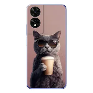 Чехол с принтом стильные животные для <td>ТКЛ 505 </td> (Кот с кофе)
