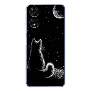 Чохол з принтом для TCL 505 (AlphaPrint) Модні коти (Котик і місяць)