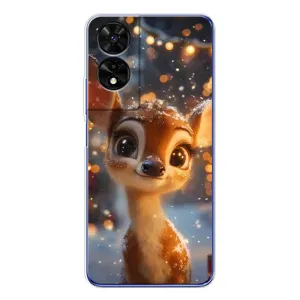 Яркий чехол для TCL 505 с Зимними Оленятами (Олененок среди гирлянд)