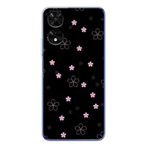 Чехол с розовым рисунком для TCL 505 (Розовые цветы на черном)