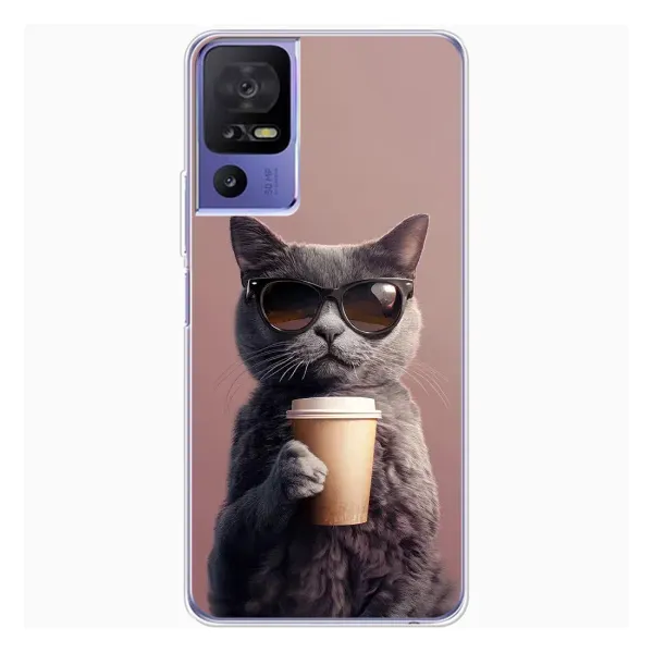 Чехол с принтом «Кот с кофе» для TCL 605