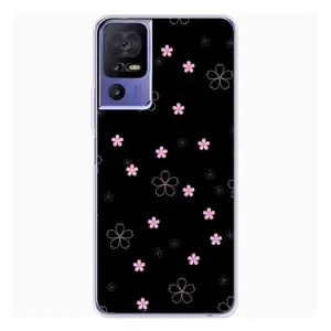 Чехол с розовым рисунком для TCL 605 (Розовые цветы на черном)