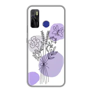 Силиконовый чехол с принтом в цветах на TECNO Camon 15 (Букет фиолетовая абстракция)