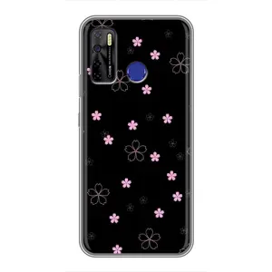 Чехол с розовым рисунком для TECNO Camon 15 (Розовые цветы на черном)
