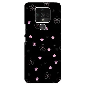 Чехол с розовым рисунком для TECNO Camon 16 (Розовые цветы на черном)