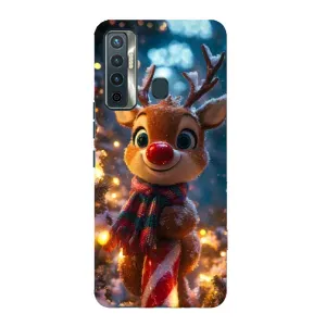Яркий чехол для TECNO Camon 17 с Зимними Оленятами (Олень с шарфом)