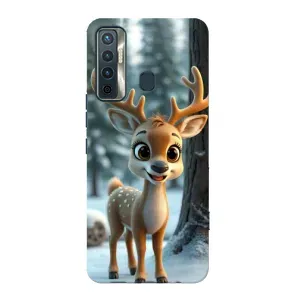 Яркий чехол для TECNO Camon 17 с Зимними Оленятами (Олененок в лесу)