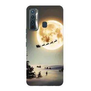 Новогодние, Праздничные Чехлы для TECNO Camon 17 - 2024 год (Санта на луне)