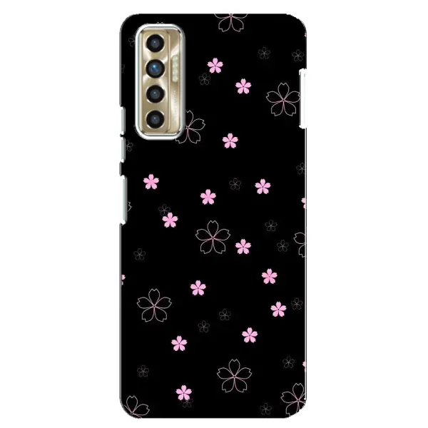 Чехол с принтом «Розовые цветы на черном» для TECNO Camon 17P (CG7n)