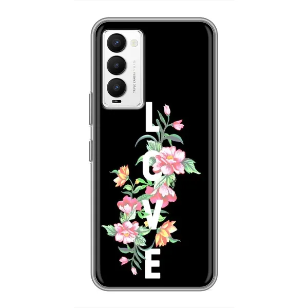 Чохол з принтом «Квіти LOVE» для TECNO Camon 18 / Camon 18P