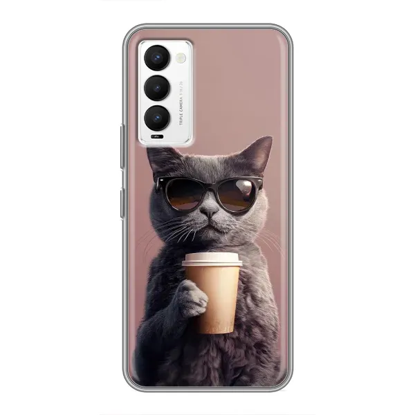 Чехол с принтом «Кот с кофе» для TECNO Camon 18 / Camon 18P Чехол с принтом «Кот с кофе» для TECNO Camon 18 / Camon 18P