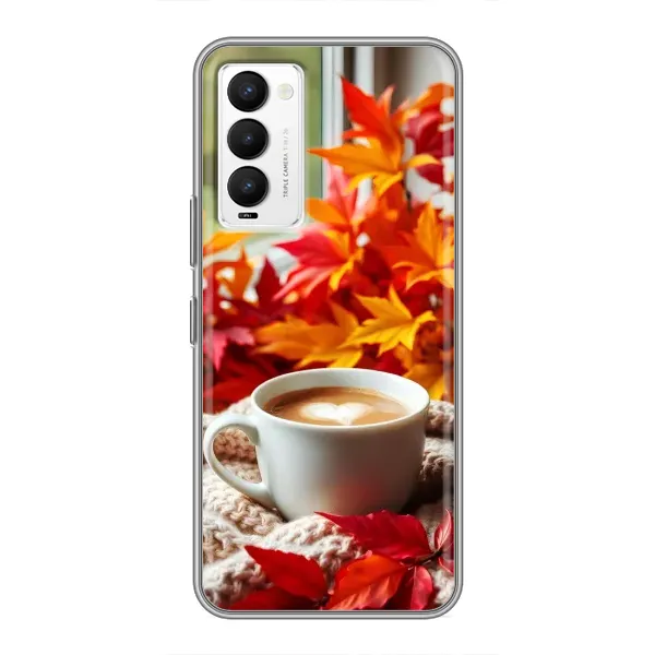 Чохол з принтом «Кава та листя» для TECNO Camon 18 / Camon 18P