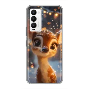 Яскравий чохол для TECNO Camon 18 / Camon 18P з Зимові Оленята (Оленятко серед гірлянд)