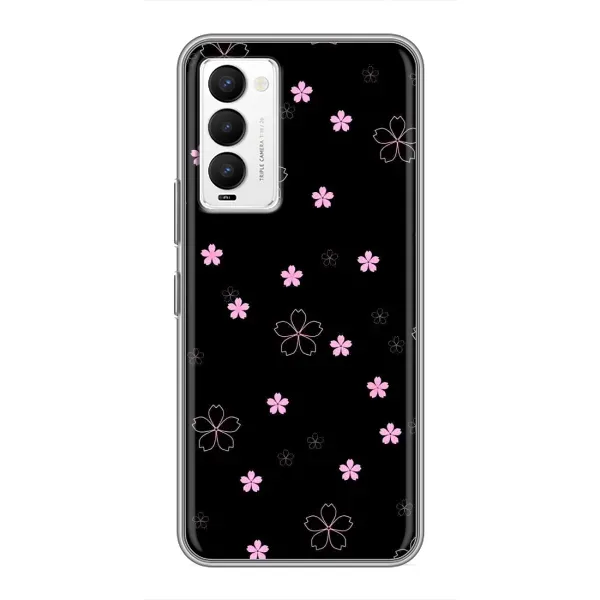 Чехол с принтом «Розовые цветы на черном» для TECNO Camon 18 / Camon 18P