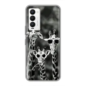 Силиконовый чехол с КАРТИНКАМИ лето для Tecno Camon 18 / Camon 18P (AlphaPrint) (Жирафы в очках)