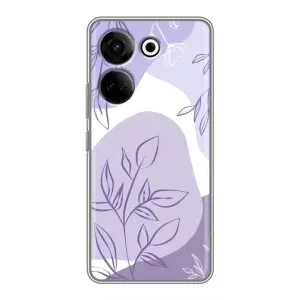 Силиконовый чехол с принтом в цветах на Tecno Camon 20 Pro (Фиолетовые листья абстракция)