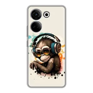 Чехол с Обезьянами Tecno Camon 20 Pro - (AlphaPrint) (Макака в наушниках)