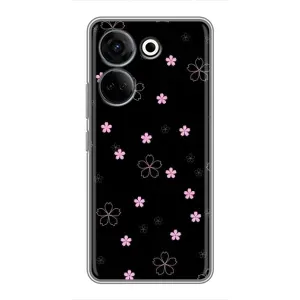 Чохол з розовим принтом для Tecno Camon 20 Pro (Рожеві квіти на чорному)