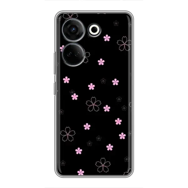Чехол с принтом «Розовые цветы на черном» для TECNO Camon 20 Pro