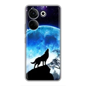 Защитные чехлы для Техно Камон 20 Про (AlphaPrint) (ХИТ продаж) ВОЛК (Волк на луну)
