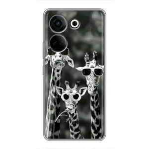 Силиконовый чехол с КАРТИНКАМИ лето для Tecno Camon 20 Pro (AlphaPrint) (Жирафы в очках)