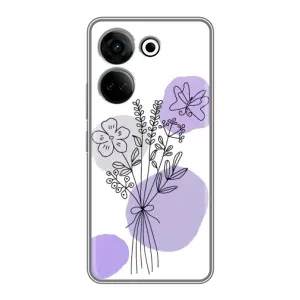 Силконовий чохол з принтом в квітах на Tecno Camon 20 (Букет фіолетова абстракція)