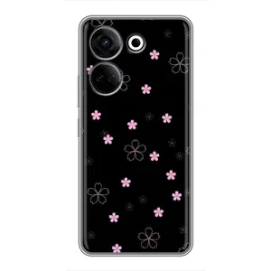 Чохол з розовим принтом для Tecno Camon 20 (Рожеві квіти на чорному)