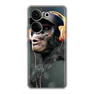 Чехол с Обезьянами Tecno Camon 20 - (AlphaPrint) (В наушниках)