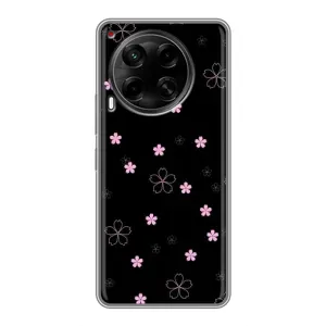 Чехол с розовым рисунком для Tecno Camon 30 (CL6) (Розовые цветы на черном)