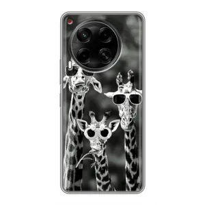 Силиконовый чехол с КАРТИНКАМИ лето для Tecno Camon 30 (CL6) (AlphaPrint) (Жирафы в очках)