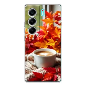 Чехол с уникальным дизайном «Осень с кофе» для TECNO Camon 40 (Кофе и листья)