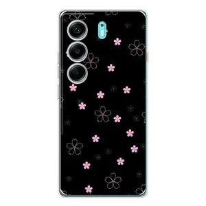 Чехол с розовым рисунком для TECNO Camon 40 (Розовые цветы на черном)
