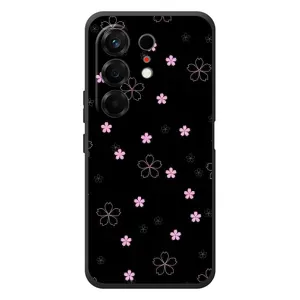 Чохол з розовим принтом для TECNO Camon 50 (Рожеві квіти на чорному)