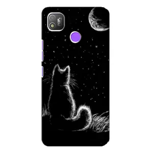 Чехол с принтом для TECNO POP 4 (AlphaPrint) Модные коты (Котик и луна)