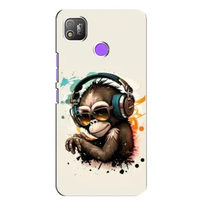Чехол с Обезьянами TECNO POP 4 - (AlphaPrint) (Макака в наушниках)